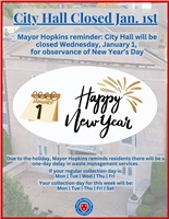 Mayor Hopkins' Reminder: Cranston City Hall Closed New Year's Day